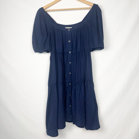 Elan Babydoll Mini Dress in Navy Blue Size Med Milkmaid Style Button Front - Picture 2 of 8
